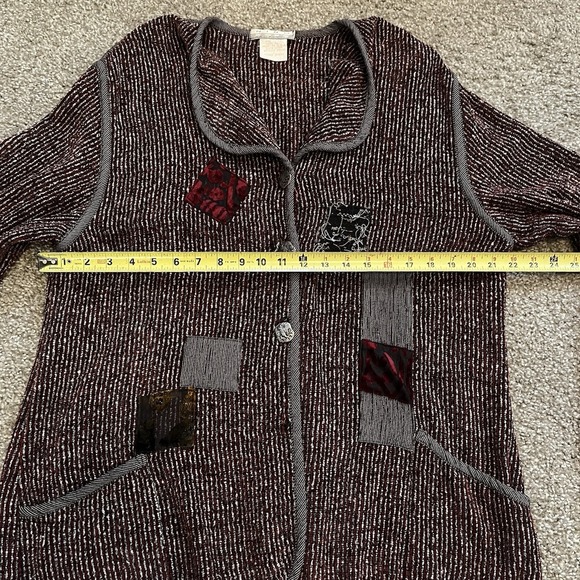 VTG Nino Wong California Cardigan L Funky Patchwork Velour Stripe Distressed USA - Picture 4 of 12